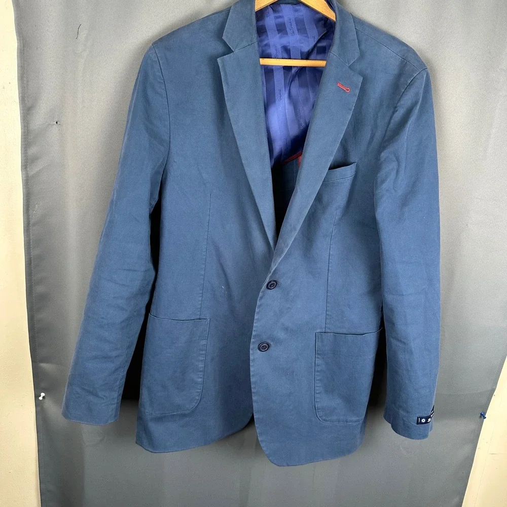 Ben Sherman Fluke Mens Blue Cotton Blend 2 Button Blazer Sport Coat Jacket L42